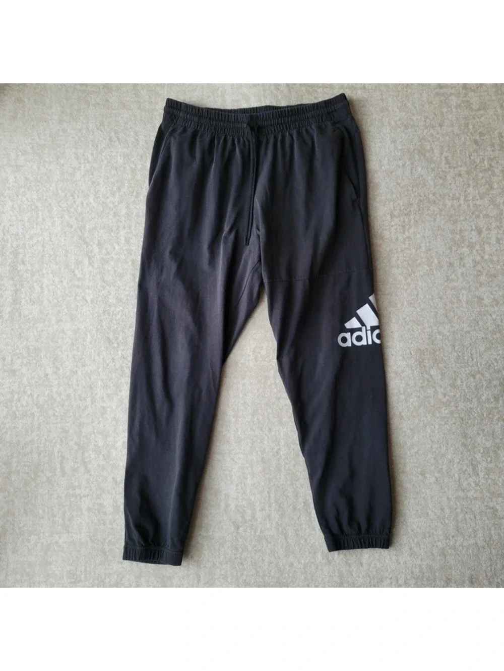 Adidas Essential Sweatpants Mens Large Black Pockets Reg Fit Drawstring Jogger